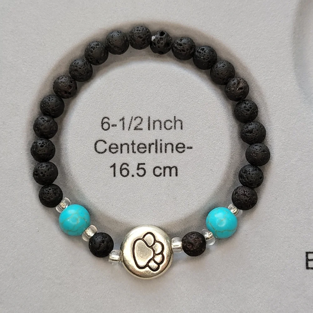 🖤3/$50 Silver Plated Paw Print Agate Stone Lava Bead Handmade Bracelet - Picture 6 of 7